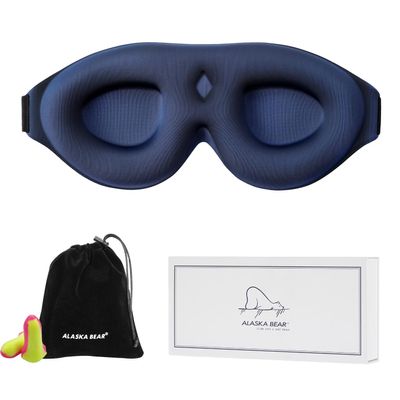 ALASKA BEAR 100% Blackout Sleep Mask Most Comfortable Contoured Eye Cups and Nose Covering for Women Men, 3D Pillowy Soft Light Blocking Eye Mask 0 Pressure on Eyelids & Eyelashes, Earplugs Set, Blue