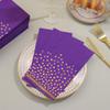 100 Pcs Purple Paper Napkins Disposable - Purple Gold Dot Dinner Party Napkins for Bathroom Wedding Anniversary Birthday Mardi Gras Party Supplies view 2