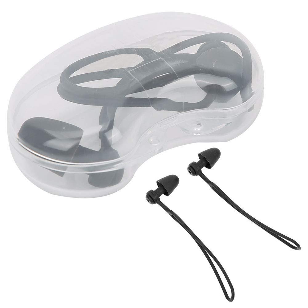 1Pair Swimming Ear Plugs, Unisex Soft Silicone Blocks Out Water Earplugs with Lanyard and Storage Box for Water Activities