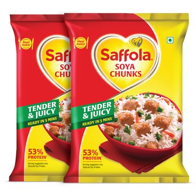 Saffola Soya Chunks with Supersoft Technology, 53% Protien, Tender & Juicy, 400gm (Pack of 2)