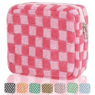 CekPo Sanitary Napkin Storage Bag, Menstrual Pad Zipper Bag Checkered Portable Period Bag Panty Liners, Tampon Storage Pouch for Women Ladies Daily Use Storage Purse Travel