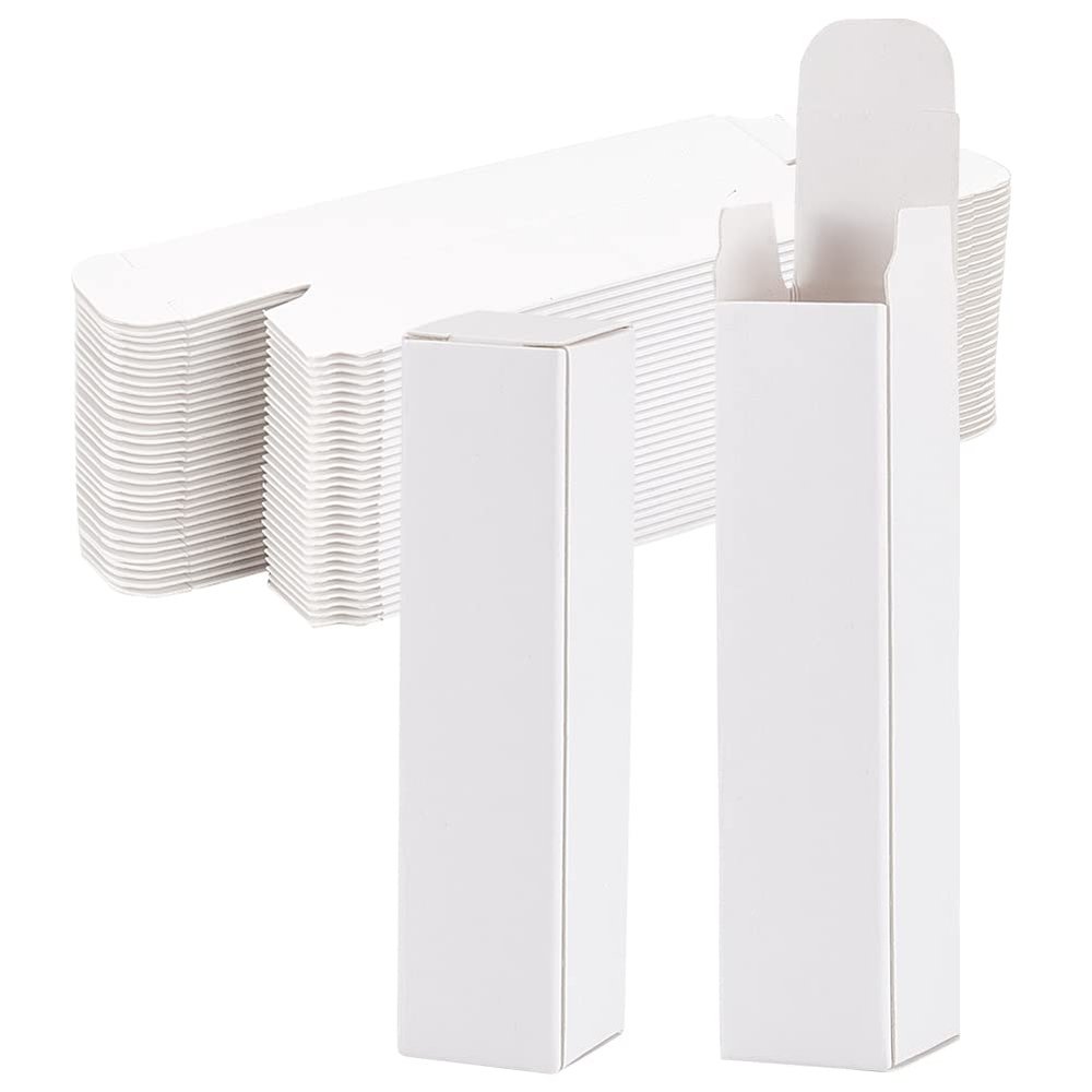 BENECREAT 50 Pack White Lipstick Case 0.8x0.8x3.4 Inch Paper Essential Oil Packaging Box, Lip Gloss Packaging Box for Lipstick Bottle Packaging Gift Makeup Tube Storage
