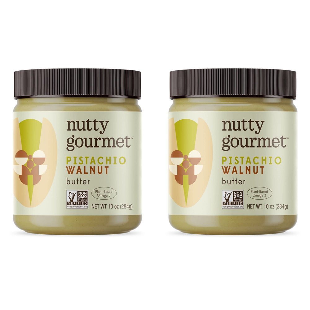 Nutty Gourmet Pistachio Walnut Spread - No Added Sugar - No Palm Oil - Peanut Free - Gluten Free - Protein Breakfast Snack - Best for Dips, Fillings, Sauces, & Baking (10oz, 2 Pack)