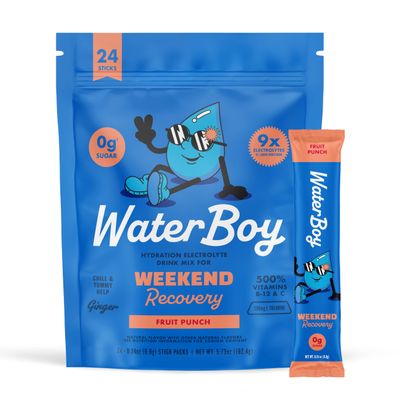 Waterboy Weekend Recovery | 3,200mg Electrolyte Powder Packets | Ginger + L-Theanine + Vitamins | No Sugar, All Natural, Gluten Free | 24 Drink Stick Mixes (Fruit Punch)