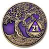 1 to 50 Year Twisted Tree of Life Sobriety Coin - Gold Plated AA Chips & Medallions - 21 Year Sobriety Coin - Purple view 1