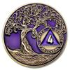 1 to 50 Year Twisted Tree of Life Sobriety Coin - Gold Plated AA Chips & Medallions - 4 Year Sobriety Coin - Purple view 1