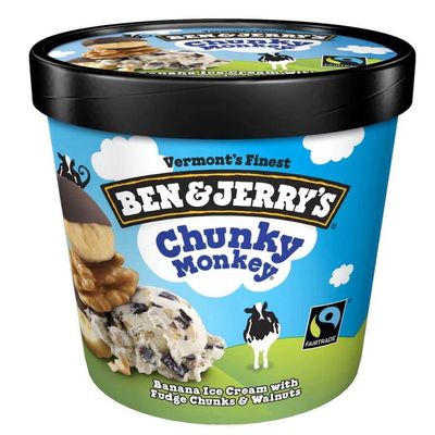 Ben & Jerry's Non-GMO, Cage-Free, Fairtrade Ingredient Ice Cream Pints, Pack of 6 (Chunky Monkey)