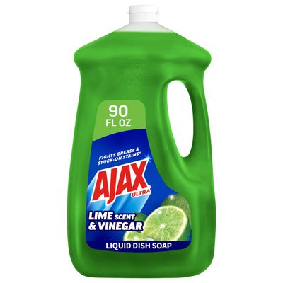 Ajax Ultra Liquid Dish Soap Vinegar and Lime Scent, Sparkling Clean Dishes, 90 fl oz Bottle