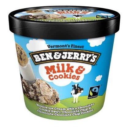 Ben & Jerry's Non-GMO, Cage-Free, Fairtrade Ingredient Ice Cream Pints, Pack of 6 (Milk & Cookies)