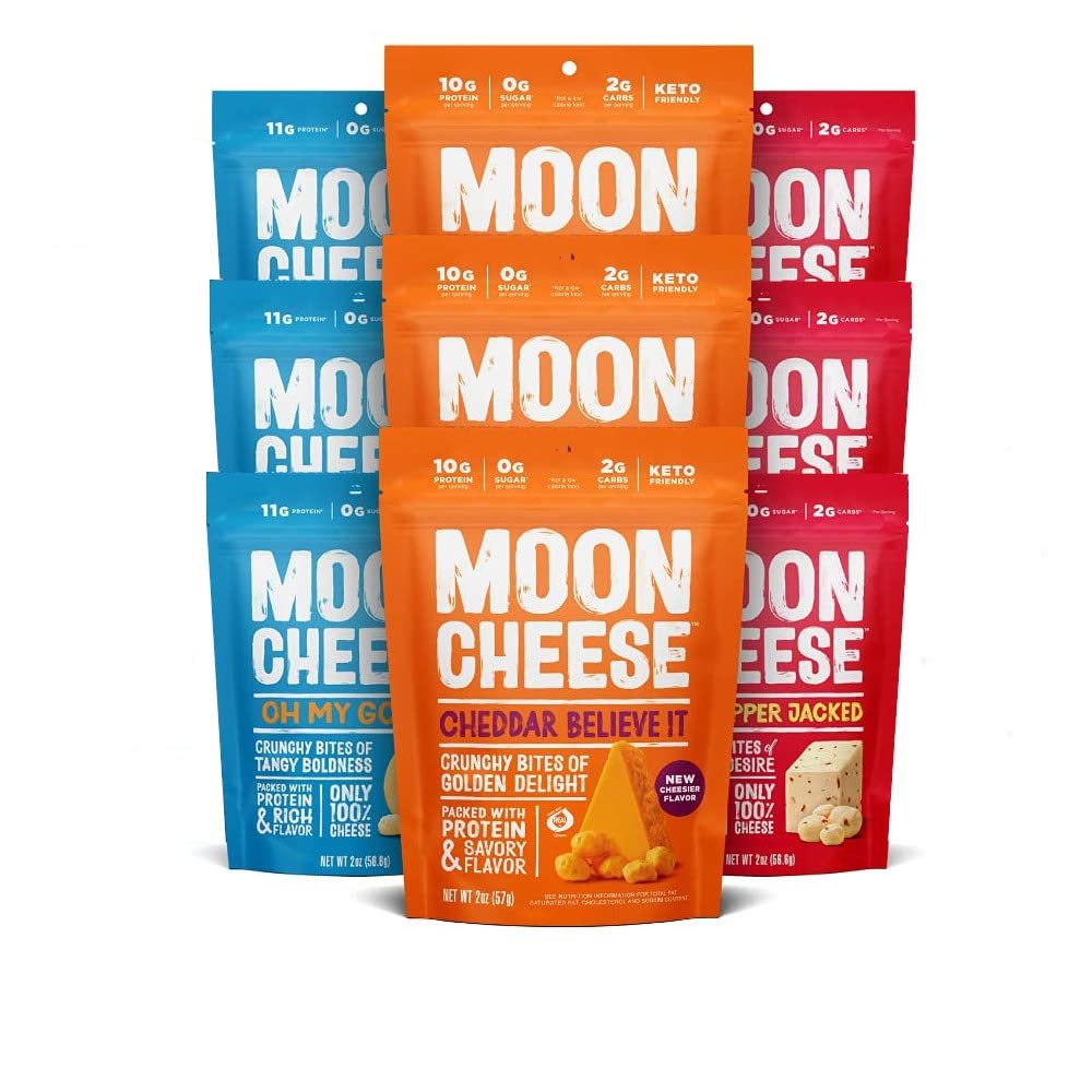 Moon Cheese Variety Pack, 2 ounce, 9-pack, Crunchy, Protein Rich Cheese Snack, Keto Friendly, 100% Real Cheese