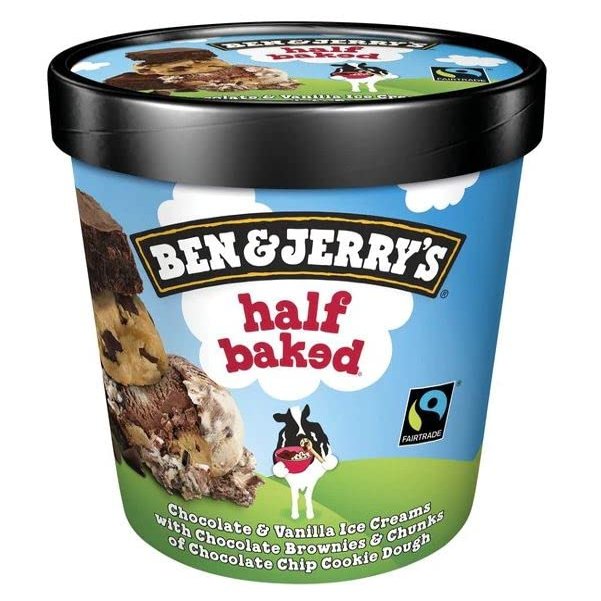 Ben & Jerry's Non-GMO, Cage-Free, Fairtrade Ingredient Ice Cream Pints, Pack of 6 (Half Baked)