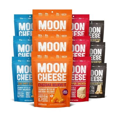 Moon Cheese Bites Bundle, Cheddar, White Cheddar, Gouda & Get Pepper Jacked, 2-Ounce, 12-Pack, Lunch or Snack