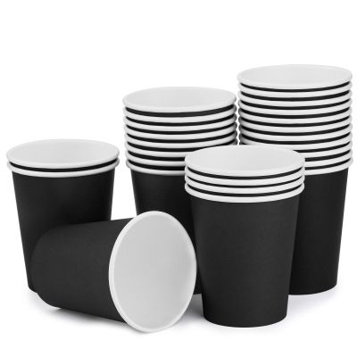 BALDCC 25 Pack 8 oz Disposable Paper Cups, Hot Coffee Cups, Paper Coffee Cup for Office and Kitchen Use, Beverage Cups for Party, Outdoor Campings, Friends Gathering and DIY Use (Black)
