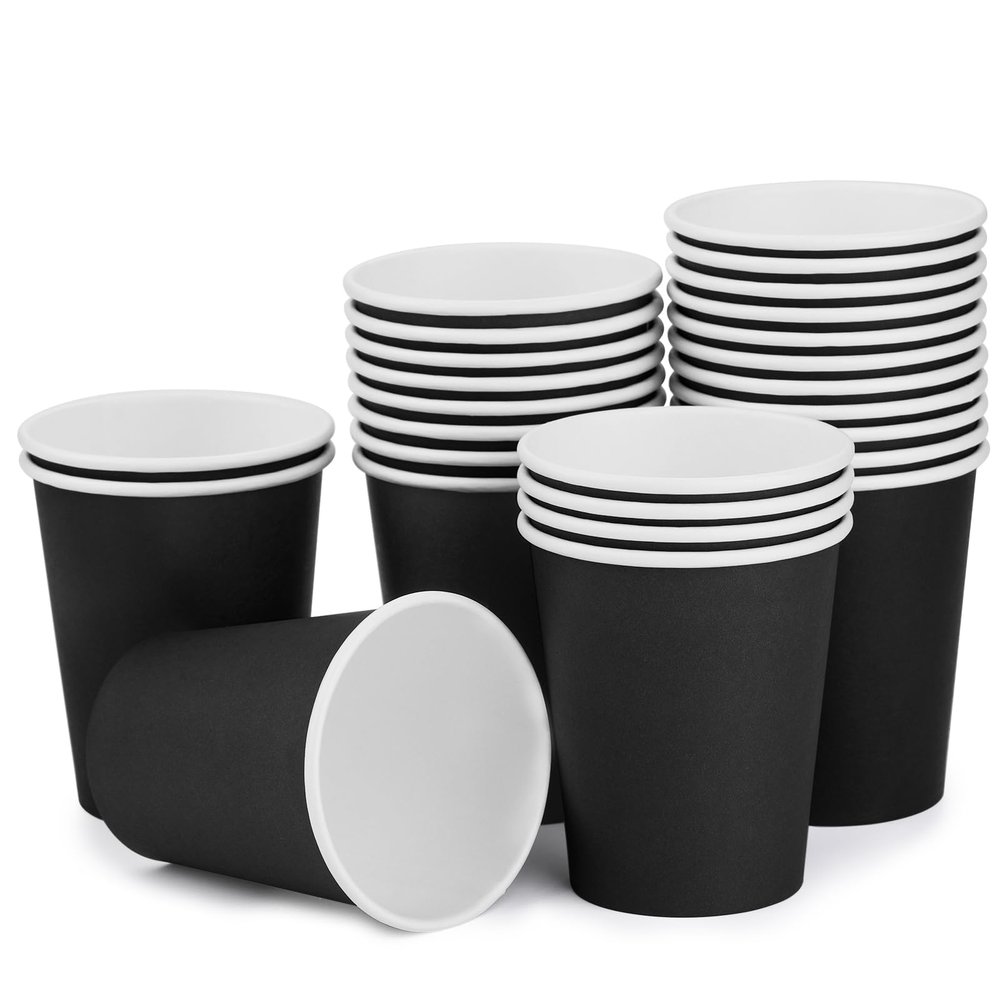 BALDCC 25 Pack 8 oz Disposable Paper Cups, Hot Coffee Cups, Paper Coffee Cup for Office and Kitchen Use, Beverage Cups for Party, Outdoor Campings, Friends Gathering and DIY Use (Black)