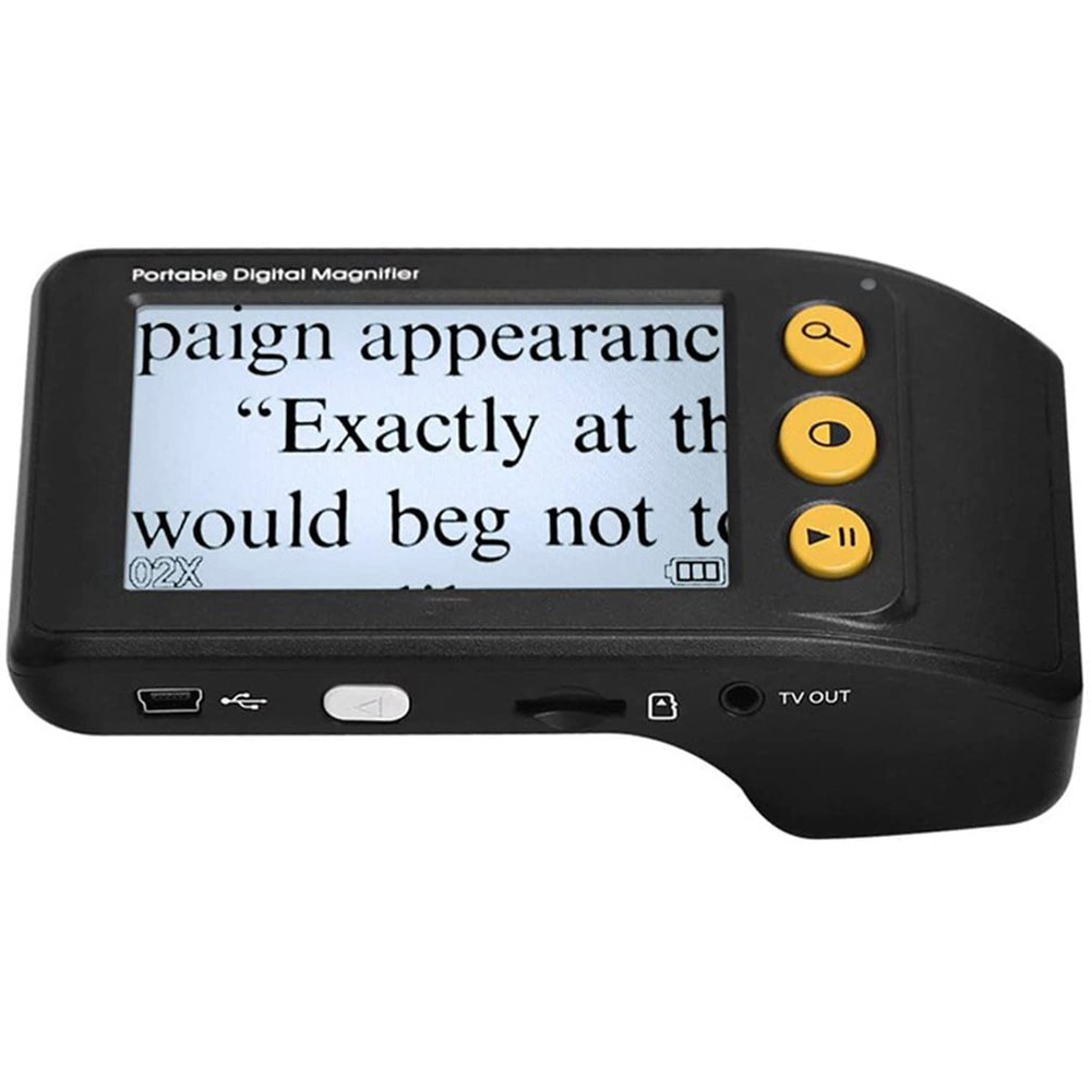 AALGO Digital Magnifier Portable Electronic Video Magnifier Reading Aids 3.5 Inch LCD Screen 2x-25x Zoom Foldable Handle,for Low Vision Students,Elderly in Reading,Newspapers,AV/TV Output,Black