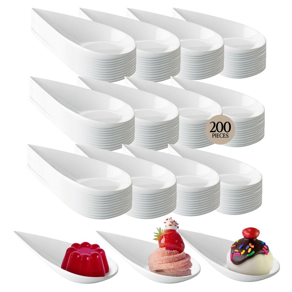 SWEET FLAVOR 200 Pieces Teardrop Spoon Set, 1.5 Ounce, Asian Dessert Spoons for Home, Kitchen, or Restaurant, Plastic Appetizer Spoons, Plastic Tasting Spoons Disposable, and Recyclable (White)