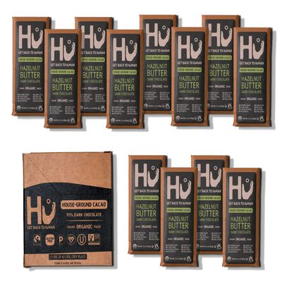 Hu Chocolate Bars | 12 Pack Hazelnut Butter Chocolate | Natural Organic Vegan, Gluten Free, Paleo, Non GMO, Fair Trade Dark Chocolate | 2.1oz Each