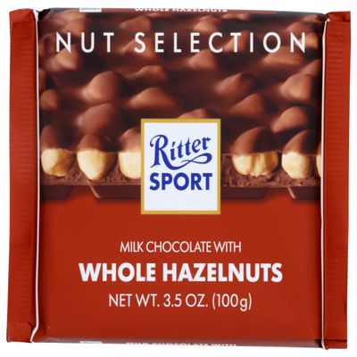 Ritter Sport Milk Chocolate With Whole Hazelnuts Bar, Natural, 3.5 Ounces (Pack Of 10)