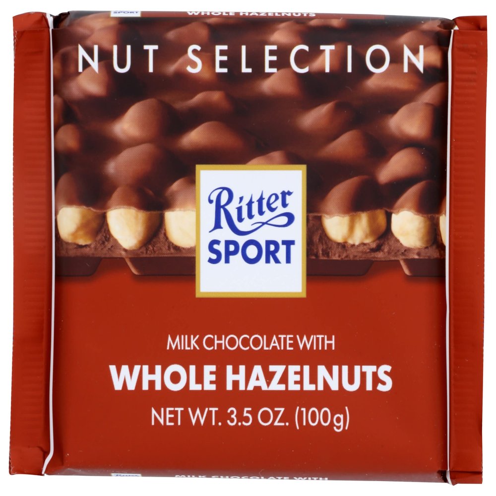 Ritter Sport Milk Chocolate With Whole Hazelnuts Bar, Natural, 3.5 Ounces (Pack Of 10)