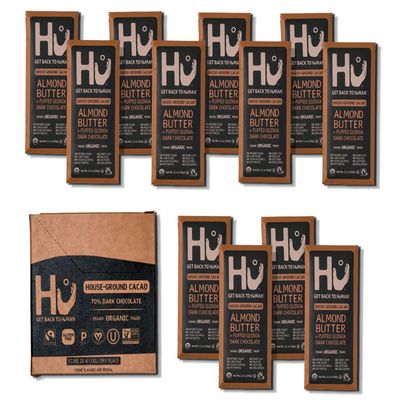 Hu Chocolate Bars | 12 Pack Almond Butter Puffed Quinoa Chocolate | Natural Organic Vegan, Gluten Free, Paleo, Non GMO, Fair Trade Dark Chocolate | 2.1oz Each