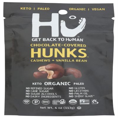 HU Organic Cashews + Vanilla Bean Dark Chocolate Covered Hunks, Vegan, Paleo, 4 Ounces (Pack Of 6)