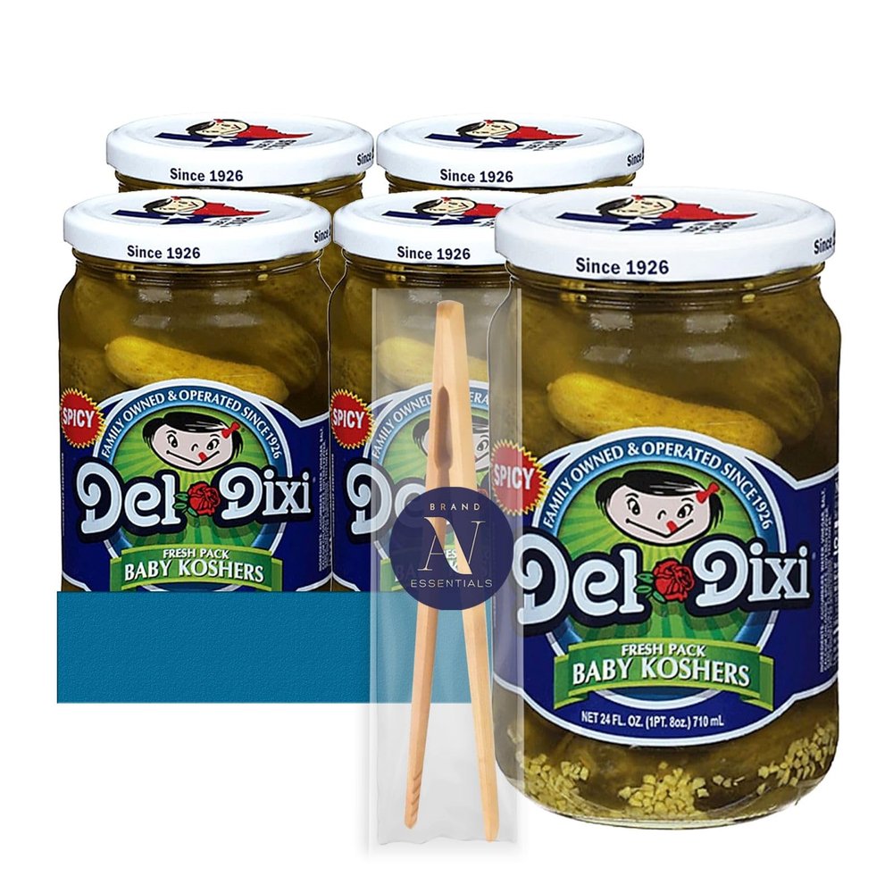 Del-Dixi - Lavinia Essentials Bundle: Pickles 4- Pack of Spicy Baby Koshers Glass Jar 24 oz + 1 Utility Prop.