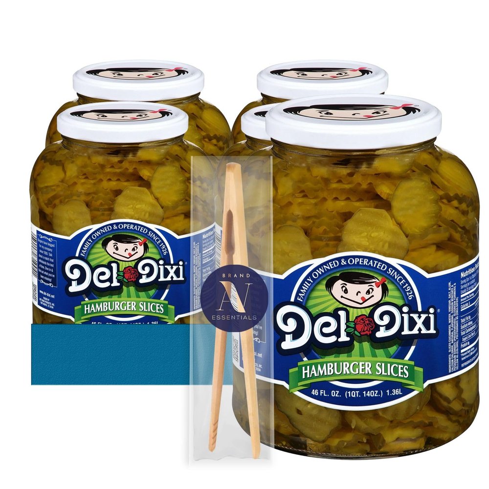 Del-Dixi - Lavinia Essentials Bundle: 4-Pack of Hamburger Slices 46 oz Glass Jar + 1 Utility Prop.