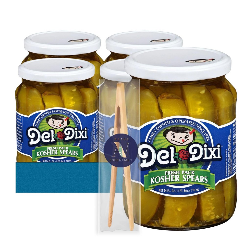 Del-Dixi - Lavinia Essentials Bundle: 4-Pack of Kosher Spears Dill Pickles Glass Jar 24 oz + 1 Utility Prop