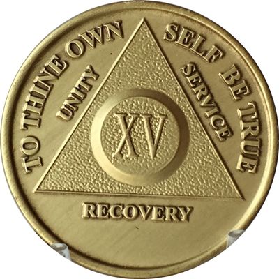 15 Year AA Medallion Traditional Bronze Raised Center Sobriety Chip