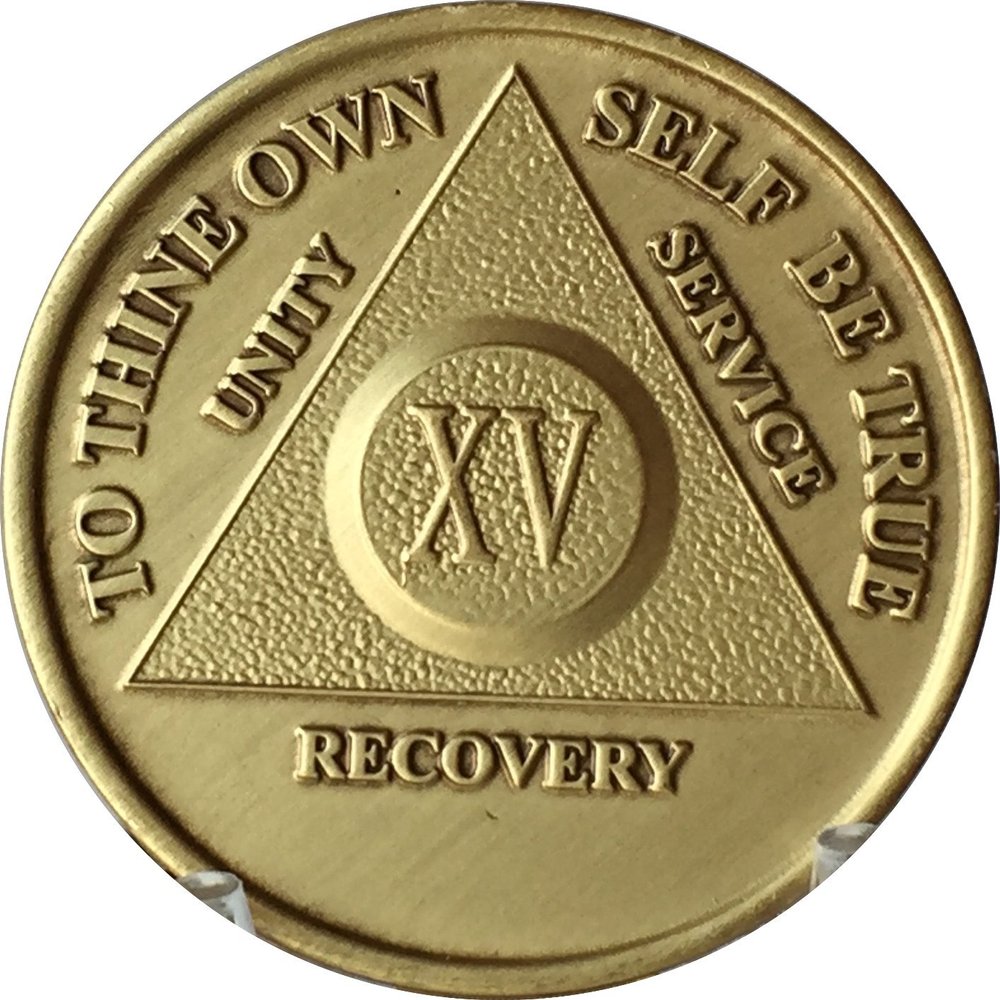 15 Year AA Medallion Traditional Bronze Raised Center Sobriety Chip