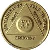 15 Year AA Medallion Traditional Bronze Raised Center Sobriety Chip view 1