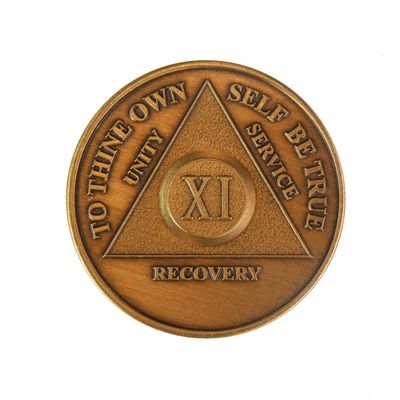11 Year AA Medallion Traditional Bronze Raised Center Sobriety Chip