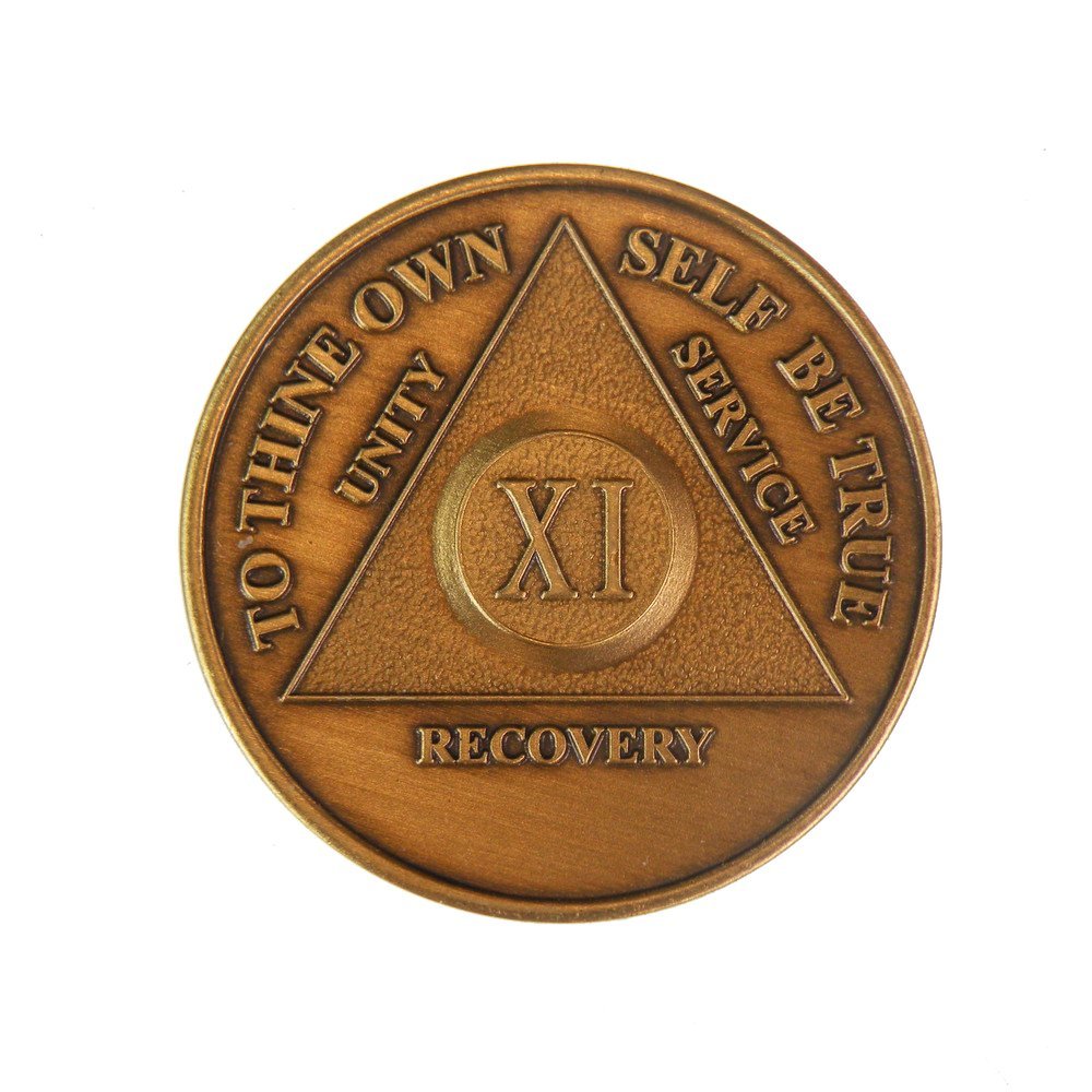 11 Year AA Medallion Traditional Bronze Raised Center Sobriety Chip