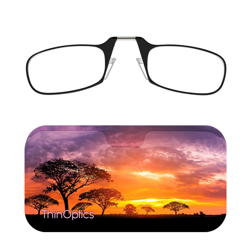 ThinOptics Universal Pod Case + Rectangular Reading Glasses, Safari Sunset, 58 mm + 1