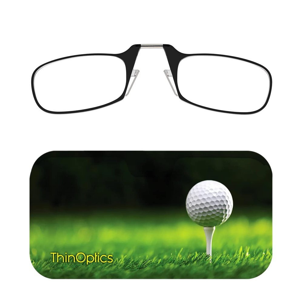 ThinOptics Universal Pod Case + Rectangular Reading Glasses, Tee Off, 54 mm + 2.5