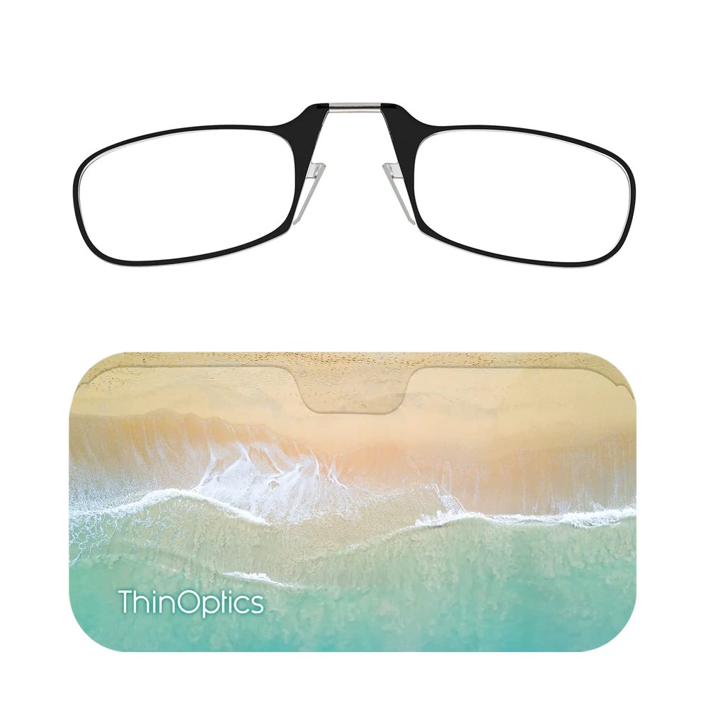 ThinOptics Universal Pod Case + Rectangular Reading Glasses, Surf & Sand, 44 mm + 1