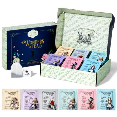 Alices Adventures in Wonderland, Wonder of Tea Gift Set, includes 6 Flavors of Tea with Book Quotes and Illustrations, Set of 90