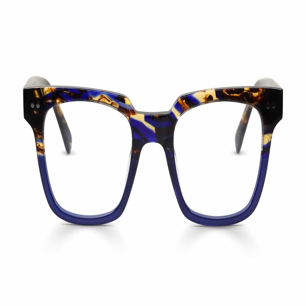 eyebobs In Cahoots Premium Reading Glasses for Women and Men | Square Average-Size Reading Glasses | Navy Tortoise Fade Front and Temples | 1.50