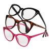 Betsey Johnson Women's Plaid Cat Eye Reading Glasses, Black, Tortoise, Magenta, 52 mm + 2.5 view 1