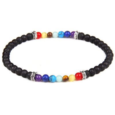 7 Chakra Bracelet Lava Healing 4mm Beads Stretch Bracelets for Women Men Aromatherapy Essential Oil Diffuser,Lava,23cm
