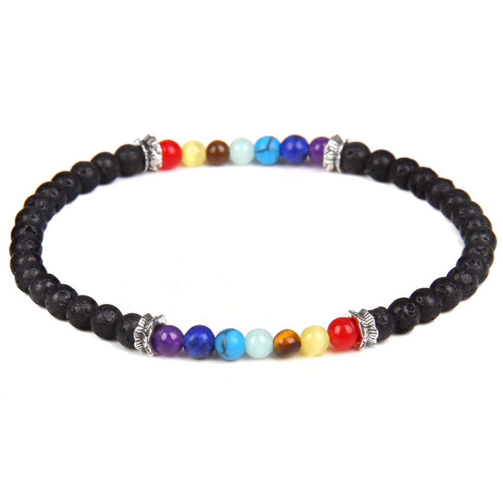 7 Chakra Bracelet Lava Healing 4mm Beads Stretch Bracelets for Women Men Aromatherapy Essential Oil Diffuser,Lava,23cm