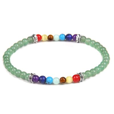7 Chakra Bracelet Lava Healing 4mm Beads Stretch Bracelets for Women Men Aromatherapy Essential Oil Diffuser,Green Aventurine,17cm