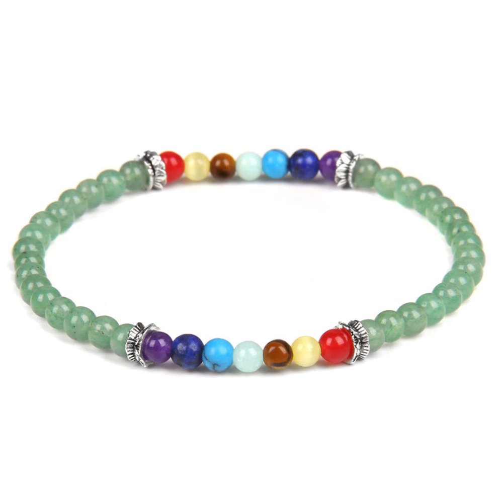 7 Chakra Bracelet Lava Healing 4mm Beads Stretch Bracelets for Women Men Aromatherapy Essential Oil Diffuser,Green Aventurine,17cm