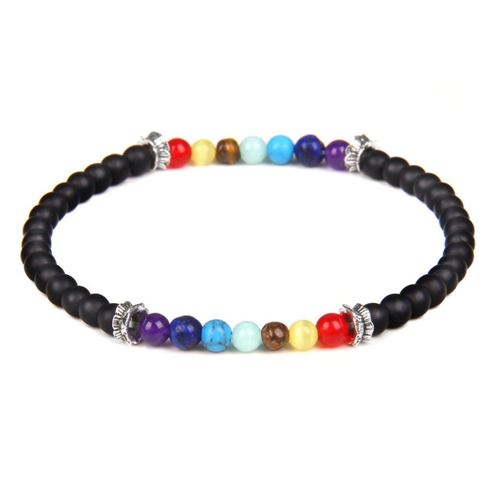 7 Chakra Bracelet Lava Healing 4mm Beads Stretch Bracelets for Women Men Aromatherapy Essential Oil Diffuser,Matte Black Onyx,23cm