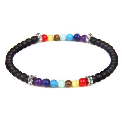 7 Chakra Bracelet Lava Healing 4mm Beads Stretch Bracelets for Women Men Aromatherapy Essential Oil Diffuser,Matte Black Onyx,17cm