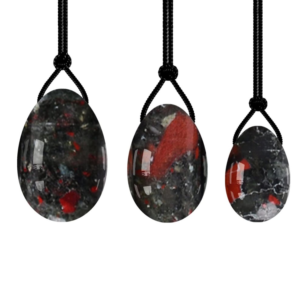 Drilled Yoni Egg Set Natural Rose Quartz Jade Eggs for Kegel Exercise Exercise Crystal Ball,Blooded Stone