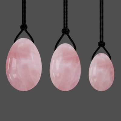 Drilled Yoni Egg Set Natural Rose Quartz Jade Eggs for Kegel Exercise Exercise Crystal Ball,Rose Quartz Eggs