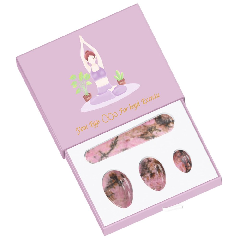 AOWNE Rhodonite Yoni Egg Massage Ball Yoni Wand for Women Kegel Exercise Natural Jade Stone Massage Ball,Undrill Set with Box