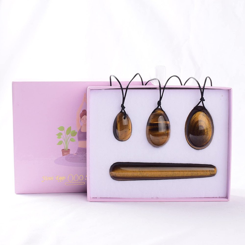 AOWNE Rose Quartz Yoni Egg Set Natural Jade Eggs Women Kegel Exerciser Ball Massage Yoni Wand Jade Massager,Tiger Eye