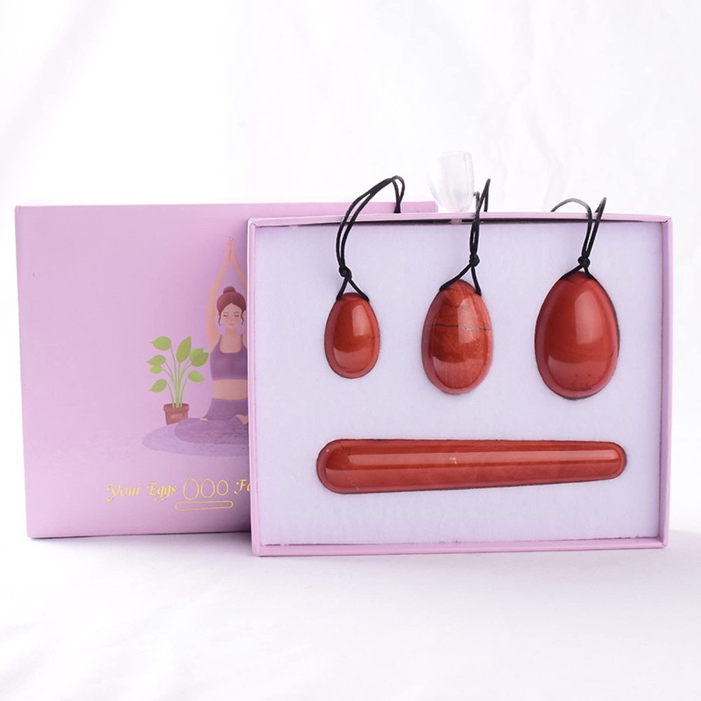 AOWNE Rose Quartz Yoni Egg Set Natural Jade Eggs Women Kegel Exerciser Ball Massage Yoni Wand Jade Massager,Red Jasper